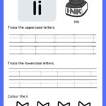 Printable worksheet for tracing uppercase I and lowercase i with dotted lines and directional arrows