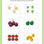 More or less worksheet for preschool and kindergarten. Shows pairs of groups—like three apples vs. one apple—with spaces for children to circle which group has more and which has less.
