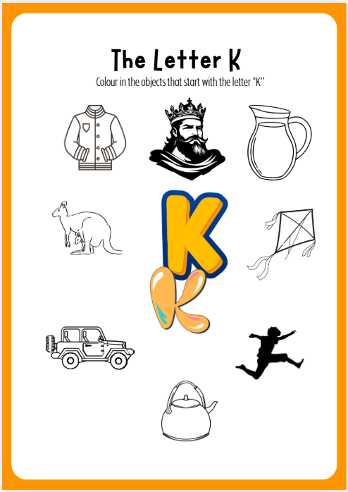 Child completing a letter K worksheet by tracing the letter K