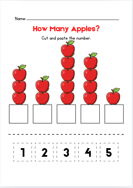 Illustrative counting numbers worksheet for preschool and kindergarten.
