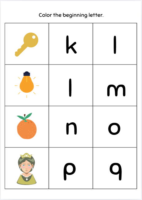 Circular beginning sounds phonics worksheet for preschool and kindergarten