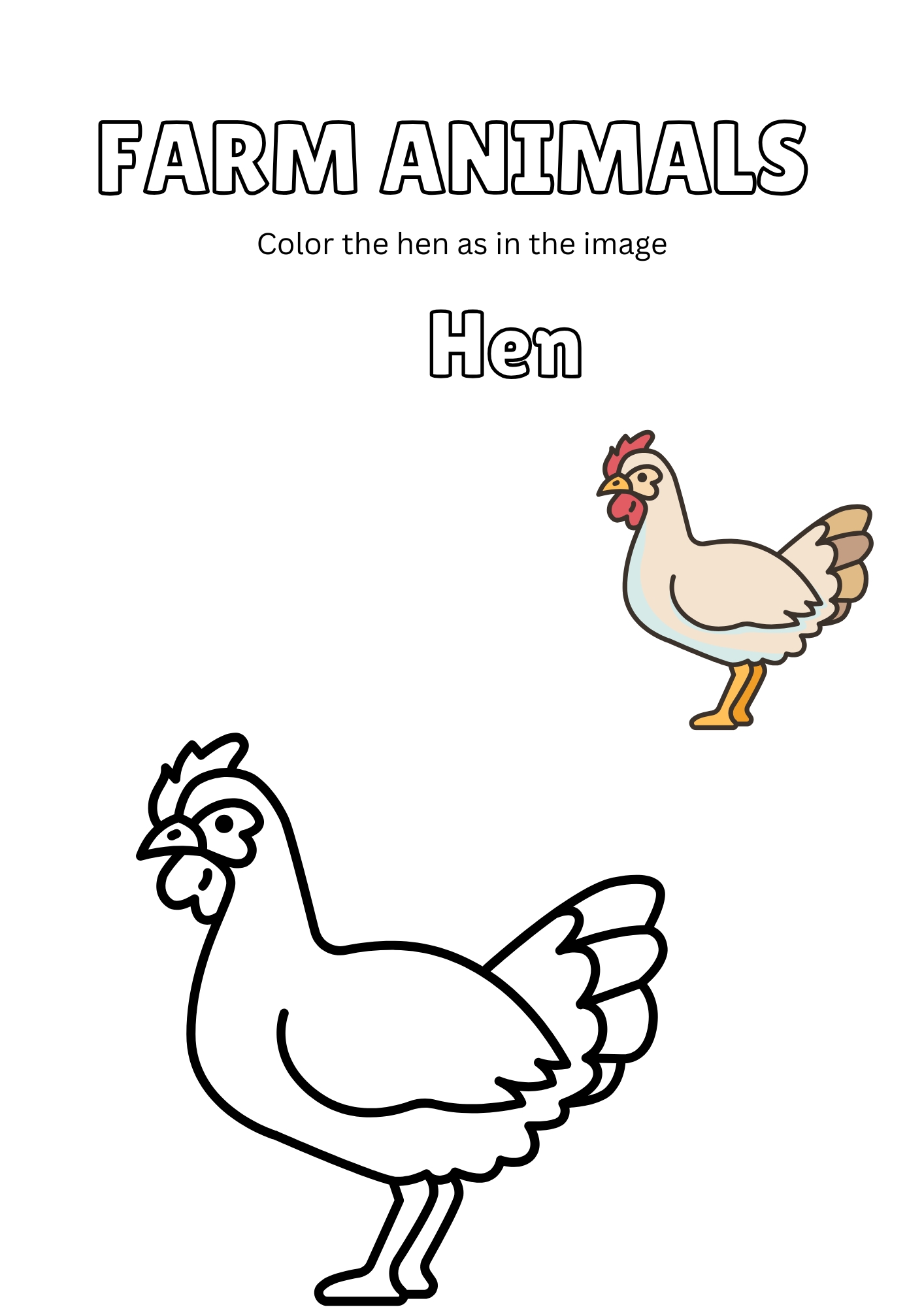 farm animal coloring worksheet for homeschooling kids.