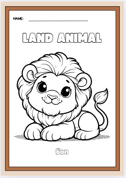 Animal coloring page worksheet for preschool and kindergarten art activities
