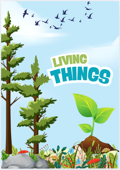 "Fun living things worksheet for preschool and kindergarten showing simple characteristics like growing, moving, breathing, and needing food."