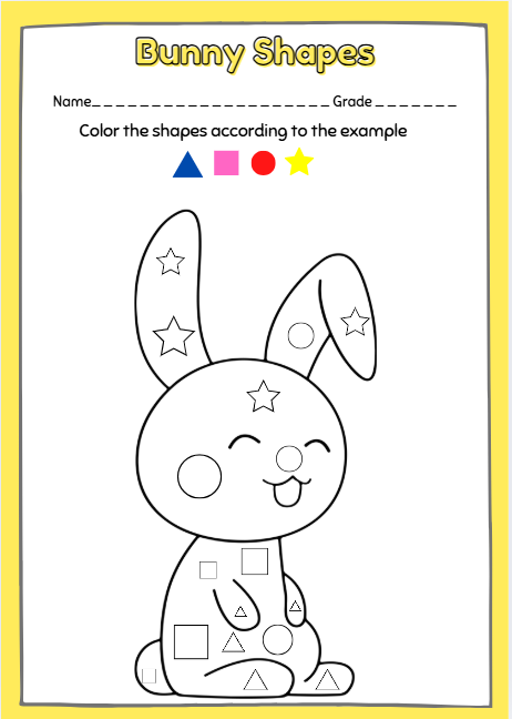 Cute bunny made of geometric shapes coloring worksheet for preschool and kindergarten math