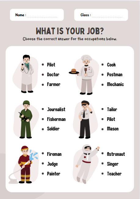 Matching profession worksheet with community helpers for preschool and kindergarten